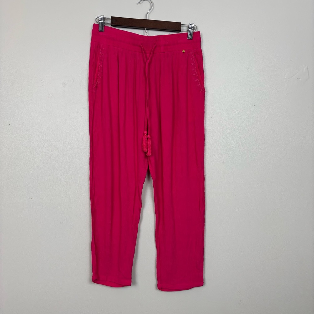 Harlyn Urban Outfitters Pants SP‎ Hot Pink Pull On Hot Pink Gauze Embroidered
